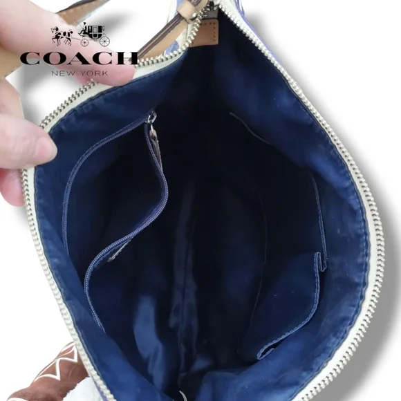 Coach F23963 Daisy Patchwork Hobo Bag Beige/Navy 2013 Convertible EUC! - Picture 4 of 6